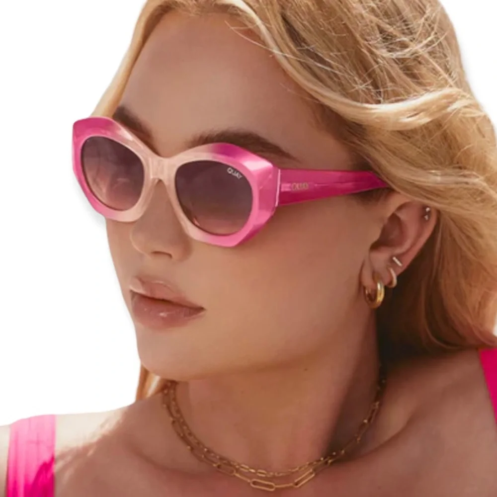 QUAY Real Me Sunglasses Pink Ombre Frame Brown Lens Geometric Shape NWT